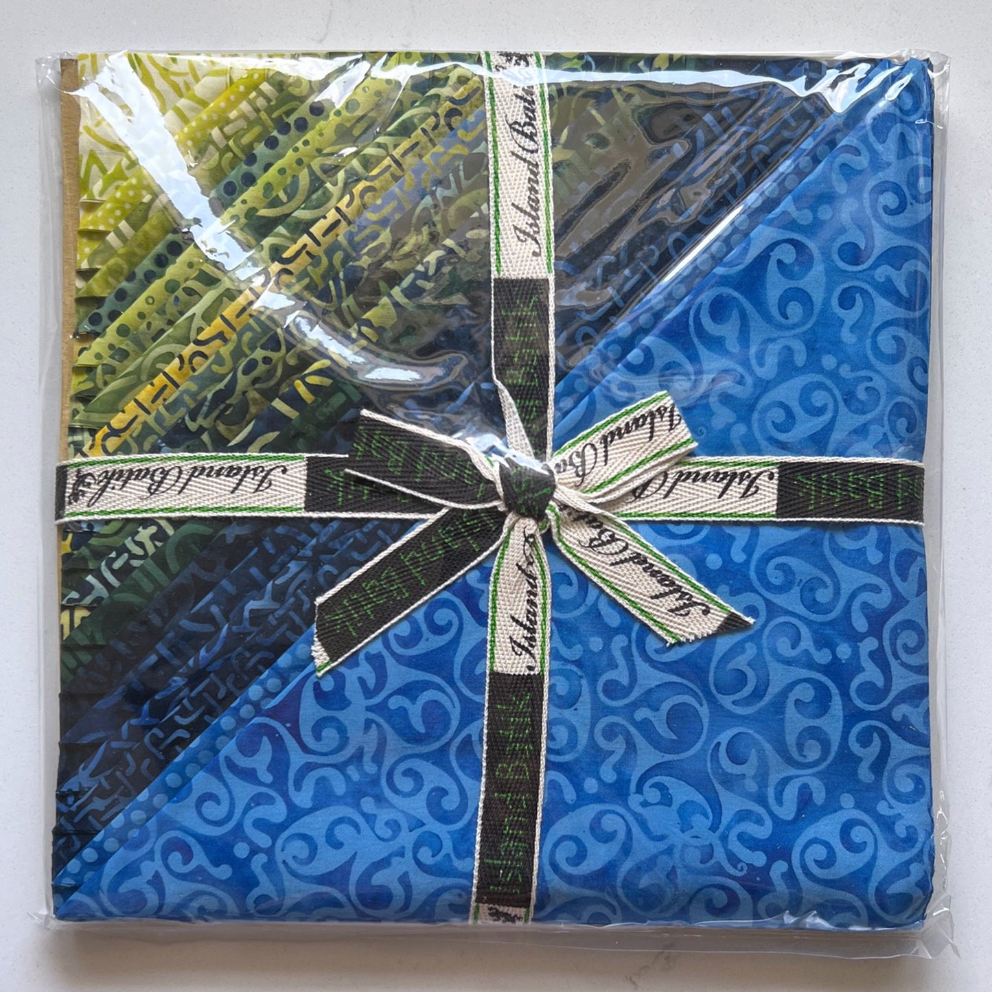 Citron Breeze Stack, Island Batik, 10" Precut Green Blue Celtic Batik Fabric Squares