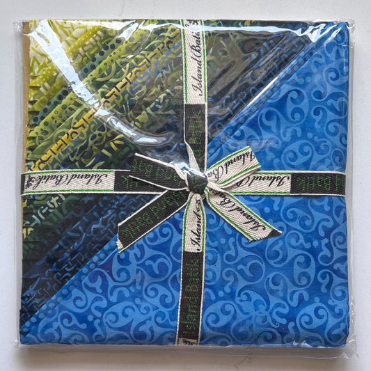 Citron Breeze Stack, Island Batik, 10" Precut Green Blue Celtic Batik Fabric Squares