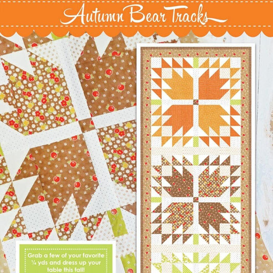 Autumn Bear Track Quilt Pattern, FTQ1876, Thanksgiving Fall Table Runner Quilt Pattern, Fat Quarter FQ Friendly, Fig Tree & Co