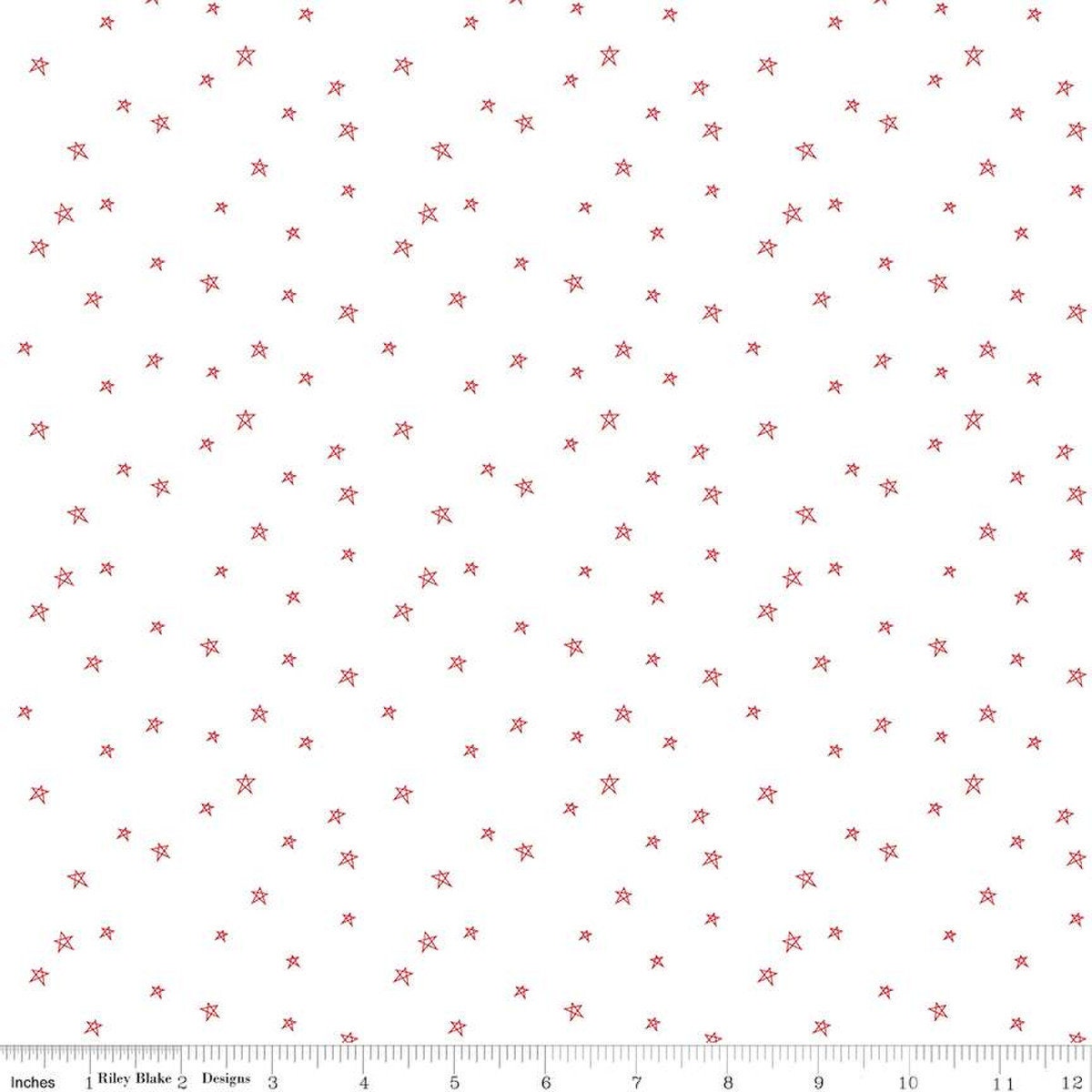 REMNANT 33" of Bee Plaids - Farmhouse Star Cayenne Fabric, Riley Blake C12039 Cayenne, Red Outlined Star Quilt Background Fabric, Lori Holt