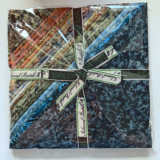Country Charm 10" Stack, Island Batik, 10" Precut Green Brown Blue Rust Batik Layer Cake Fabric Squares
