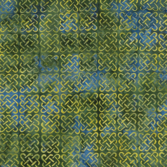 Citron Breeze Stack, Island Batik, 10" Precut Green Blue Celtic Batik Fabric Squares