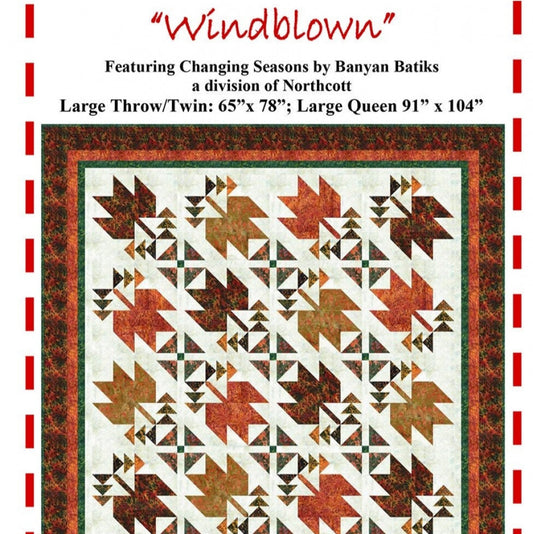 Windblown Quilt Pattern, The Fabric Addict WB23, Autumn Fall Leaves Throw Queen Quilt Pattern