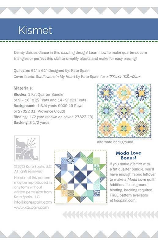 Kismet Quilt Pattern, Kate Spain KS2302, 24 Fat Quarter Eighths FQ F8 Friendly Pattern, Daisies Flower Lap Throw Quilt Pattern