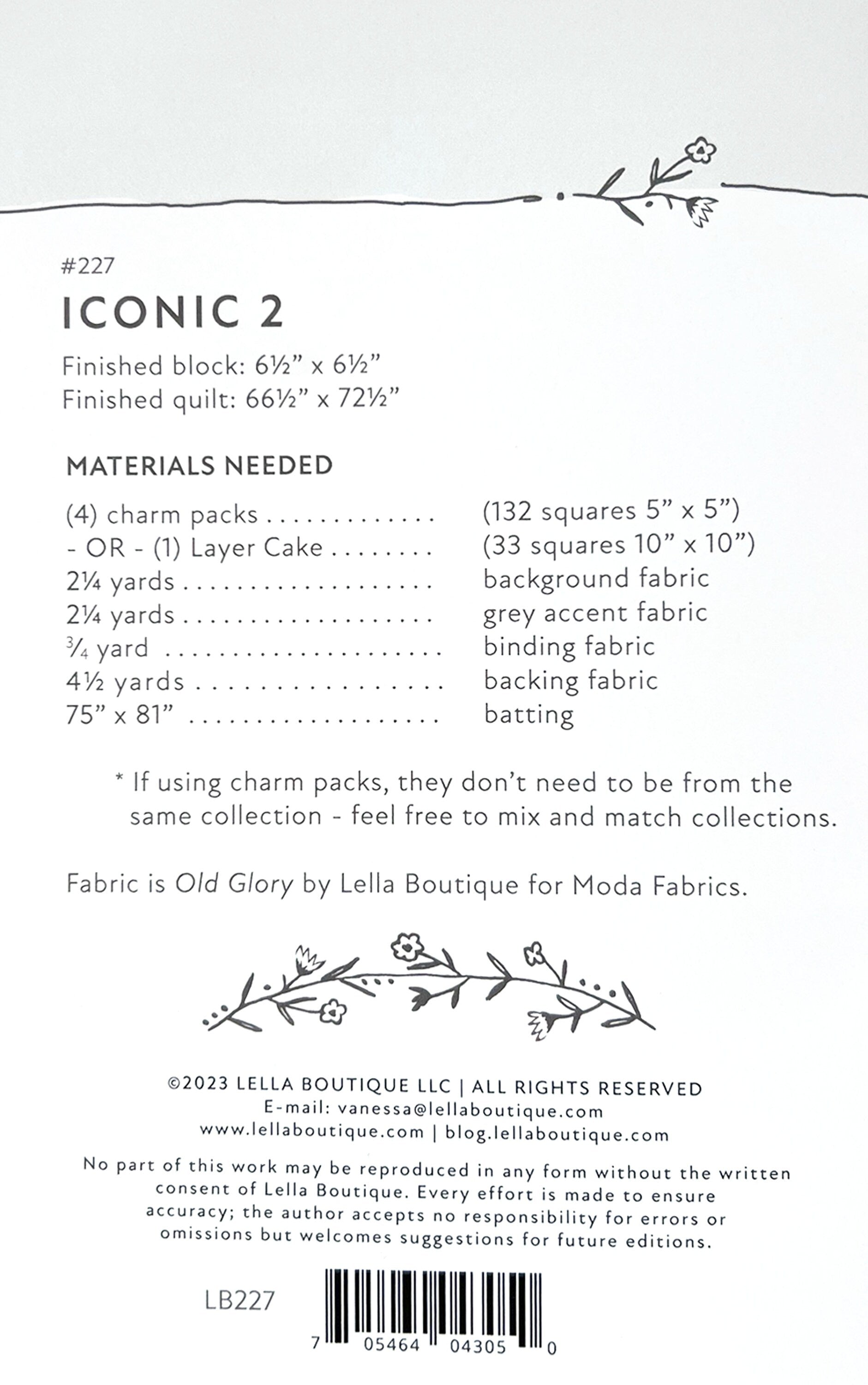 Iconic 2 Quilt Pattern, Lella Boutique LB227, Layer Cake Charm Pack Friendly Pattern, Throw Square Bed Quilt Pattern