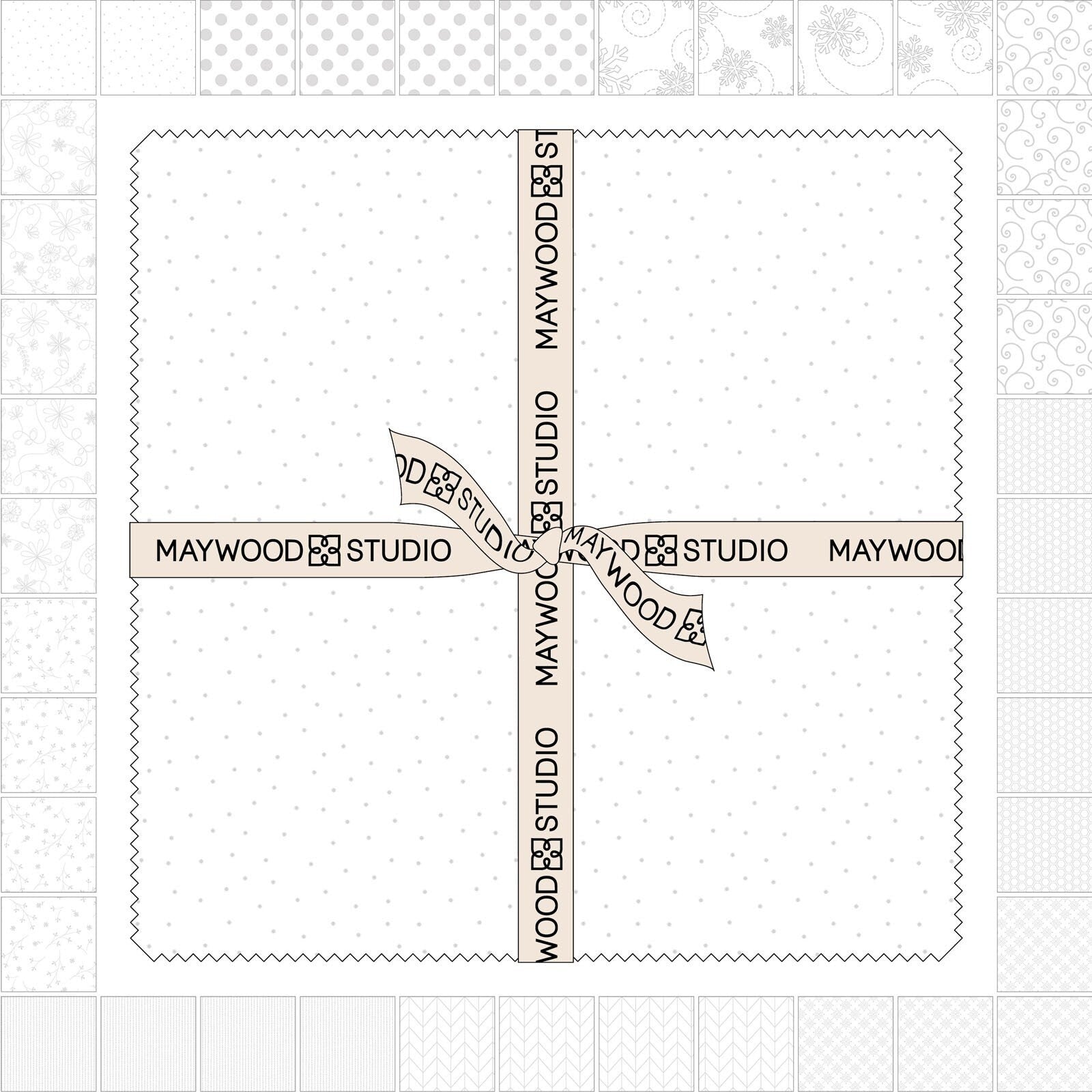 White on White 10" Squares, Maywood Studio SQ-MASKBB-Wows, Solid White Print Quilt Fabric Stack, 10" Precut Fabric Squares
