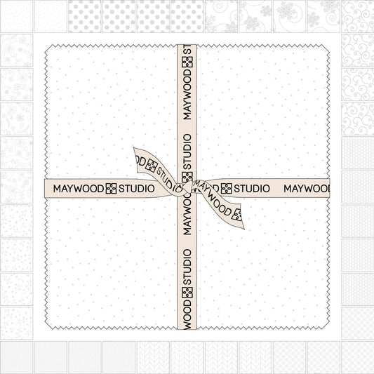 White on White 10" Squares, Maywood Studio SQ-MASKBB-Wows, Solid White Print Quilt Fabric Stack, 10" Precut Fabric Squares