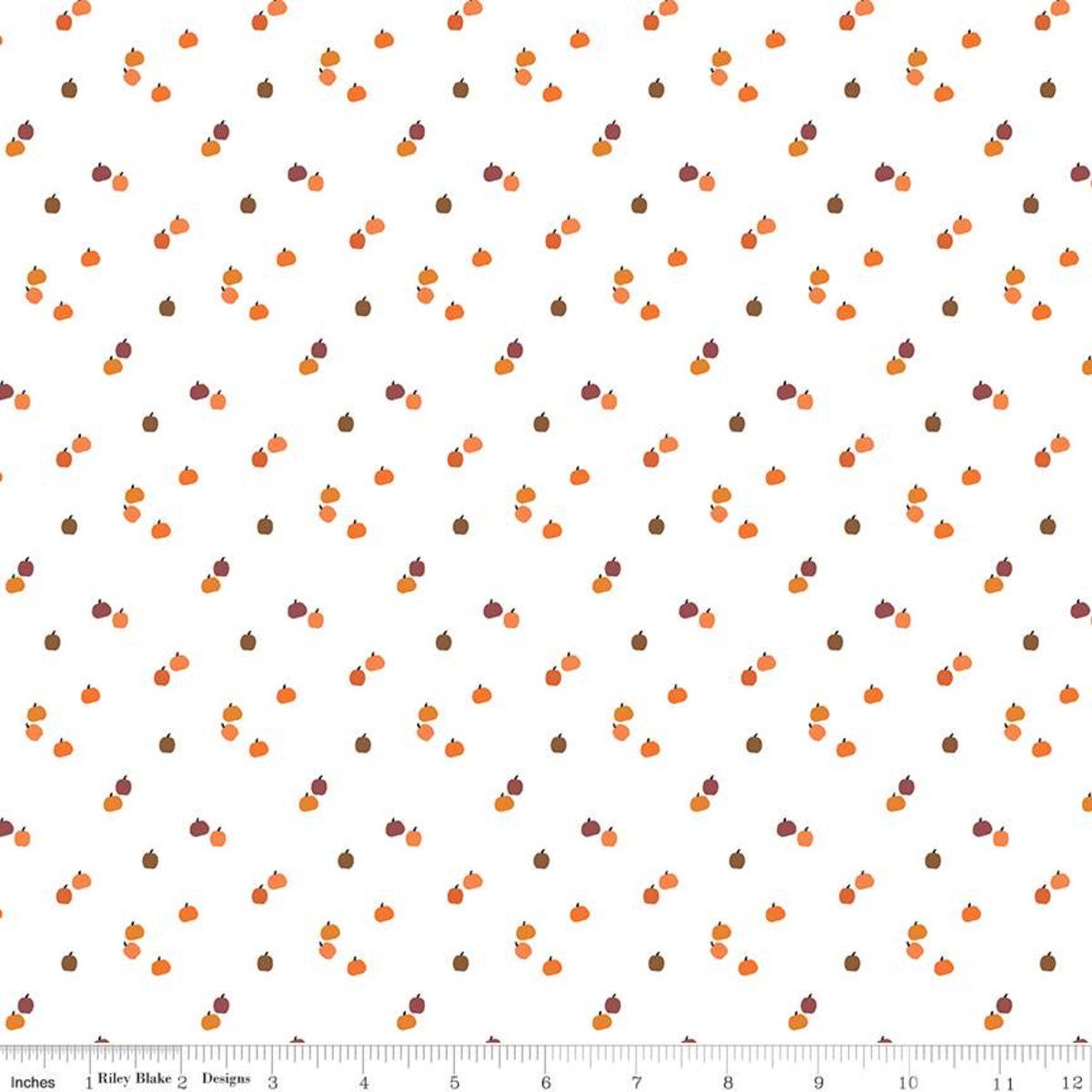 REMNANT 34" of Fall Autumn Harvest Pumpkin Polka Dot Fabric, Riley Blake C652 White, Tiny Pumpkins White Cotton Quilt Background Fabric