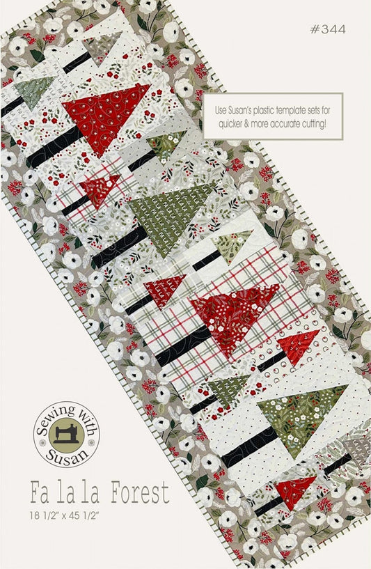 Fa La La Forest Table Runner Quilt Pattern, SUZ344, Christmas Xmas Pine Tree Table Runner Pattern, Suzn Quilts