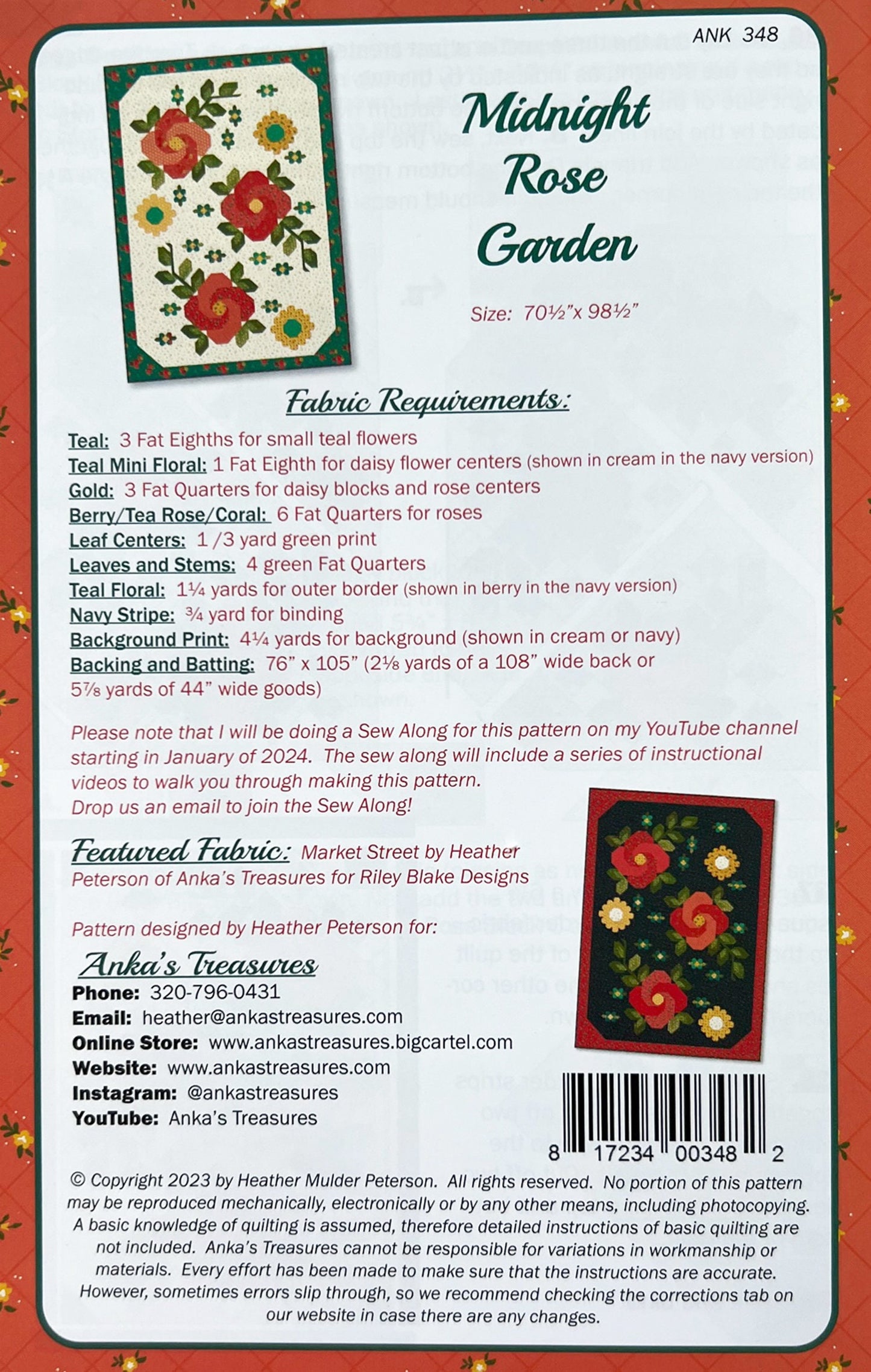 Midnight Rose Garden Quilt Pattern, Anka's Treasures ANK348