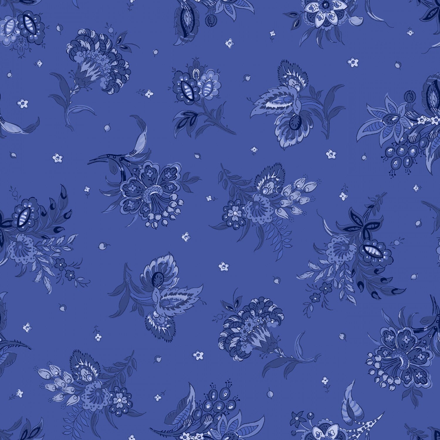 French Quarter 10" Squares, Maywood Studio SQ-MASFREQ, Blue Cream French Country Floral Fabric, 10" Inch Fabric Squares
