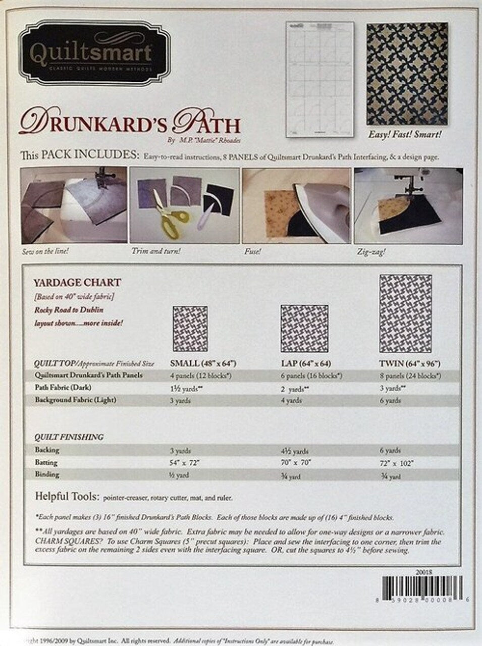 LAST CALL Drunkard's Path Interfacing Applique Quilt Pattern, Quiltsmart QS 20018