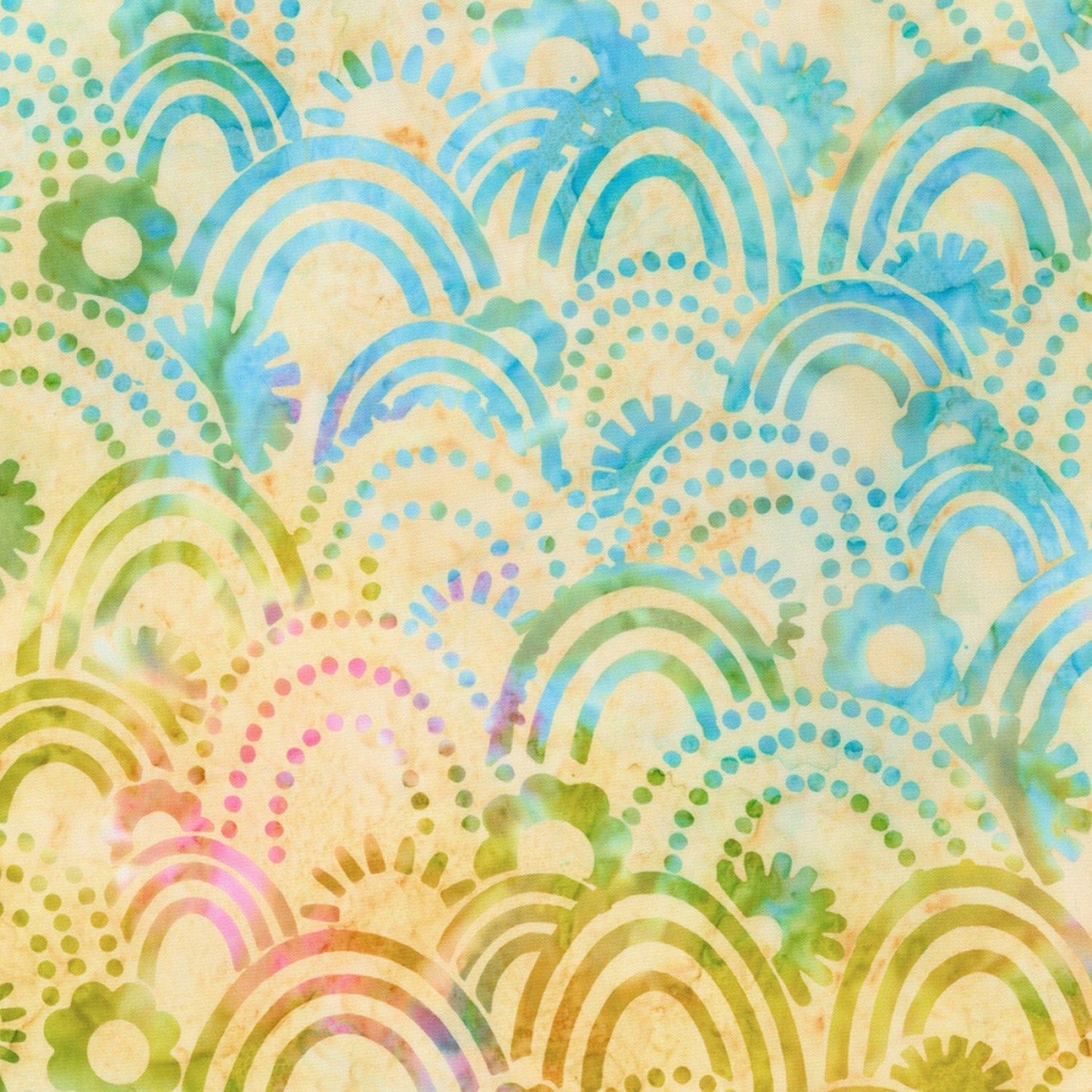 Artisan Batiks Retro Rainbow Charm Squares, Robert Kaufman CHS-1197-42, Teal Gold Pink Batik Fabric, 5" Precut Fabric Squares