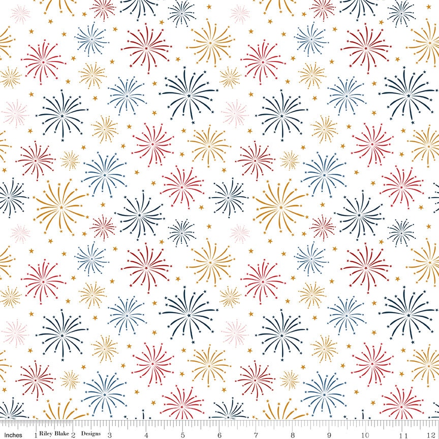 Sweet Freedom 5" Stacker, Riley Blake 5-14410-42, Red White Blue Patriotic Floral 5-Inch Precut Fabric Squares, Beverly McCullough