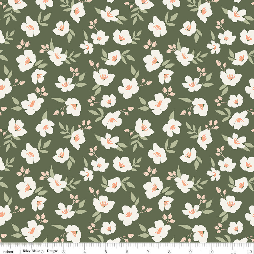 Let it Bloom 5" Stacker, Riley Blake 5-14280-42, Precut Floral Fabric Squares in Green Pink Purple, Charm Pack Fabric, Little Forest Atelier