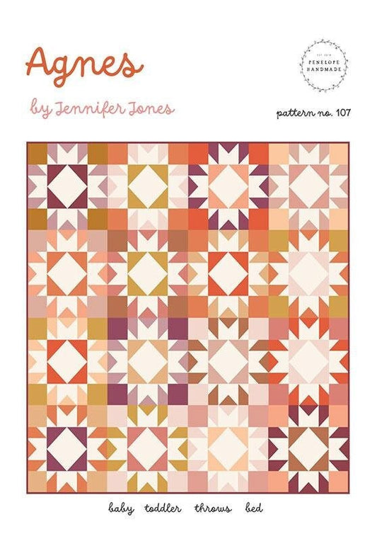 Agnes Quilt Pattern, Penelope Handmade PHM107, Fat Quarter Friendly Star Baby Toddler Throw Bed Quilt Pattern