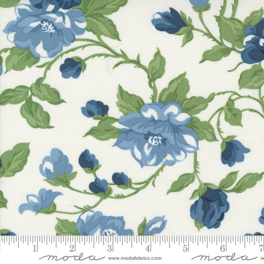 Shoreline - Cream Multi Blue Green Floral Fabric, Moda 55300 11, Camille Roskelley, By the Yard