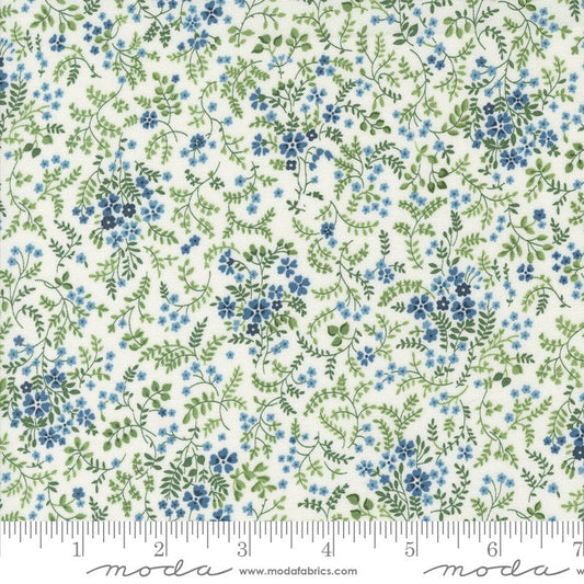 Shoreline - Breeze Small Floral Cream Multi Fabric, Moda 55304 11, Tiny Blue Floral Vines on Cream Fabric, Camille Roskelley, By the Yard