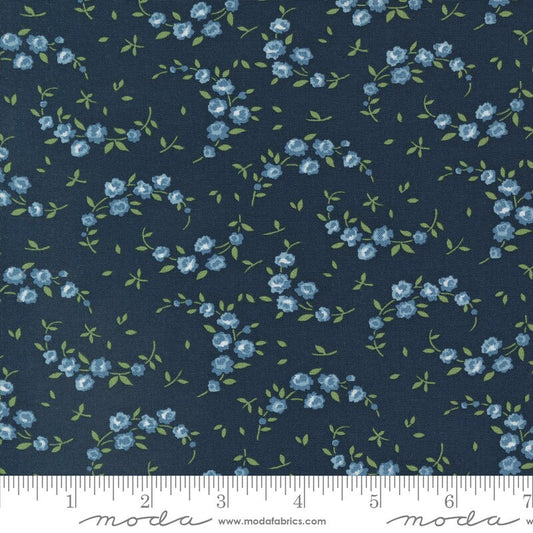 Shoreline - Small Summer Floral on Navy Fabric, Moda 55308 14, Tiny Floral on Blue Fabric, Camille Roskelley, By the Yard