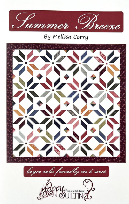 Summer Breeze Quilt Pattern, Happy Quilting HQ101, Layer Cake Friendly Star Baby Lap Throw Twin Queen King Bed Quilt Pattern
