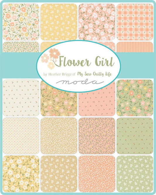 Flower Girl Charm Pack, Moda 31730PP, 5" Precut Fabric Squares, Peach Green Yellow Floral Charm Pack Fabric, My Sew Quilty Life