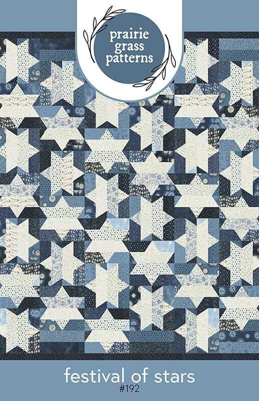 Festival of Stars Quilt Pattern, Prairie Grass Patterns PGP192, Fat Eighths Quarters FQ F8 Friendly Star Throw Quilt Pattern