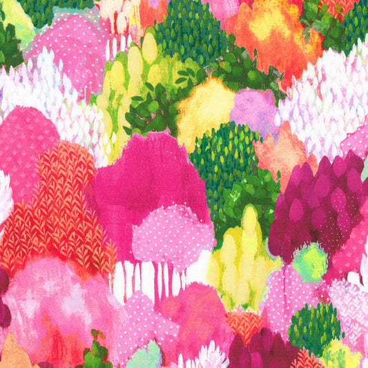 Painterly Trees - Rasberry Pink Green Trees Fabric, Robert Kaufman ABXD-22490-112 Raspberry, Colorful Trees Quilt Fabric, By the Yard