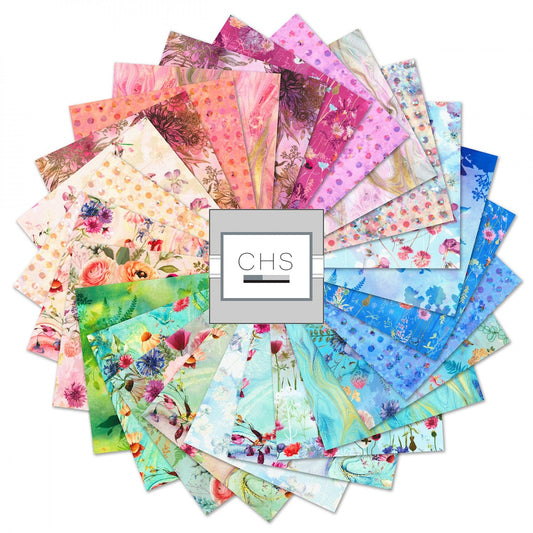Misty Garden Charm Squares, Robert Kaufman CHS-1208-42, Digitally Printed Floral Quilt Fabric, 5" Inch Precut Fabric Squares