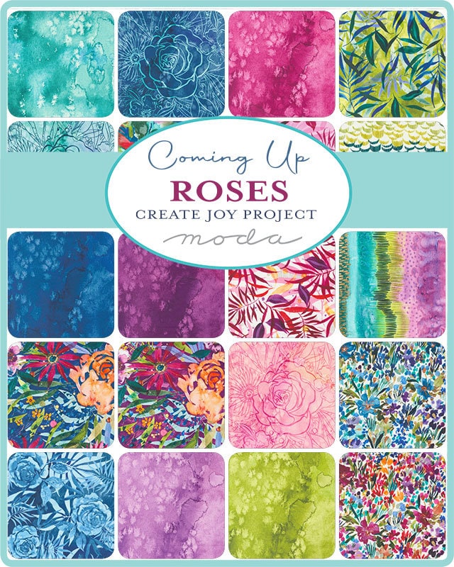 Coming Up Roses Charm Pack, Moda 39780PP, 5" Precut Watercolor Floral Fabric Squares, Bright Spring Charm Pack Fabric, Create Joy Project