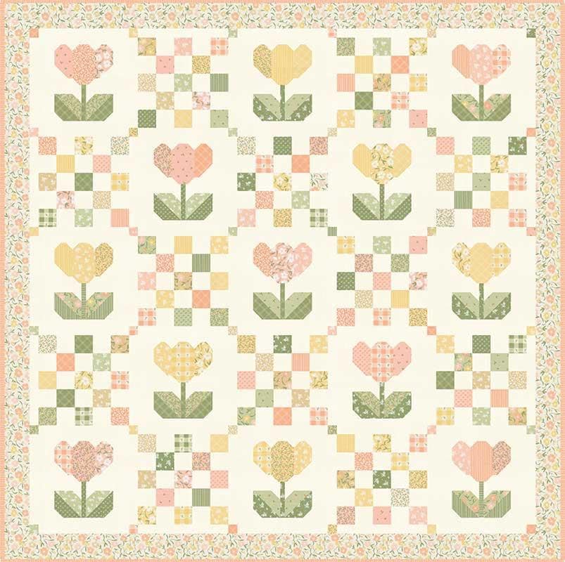 Petal Patches Quilt Pattern, My Sew Quilty Life MSQL143, Layer Cake 10" Square Friendly Flowers Tulips Throw Quilt Pattern