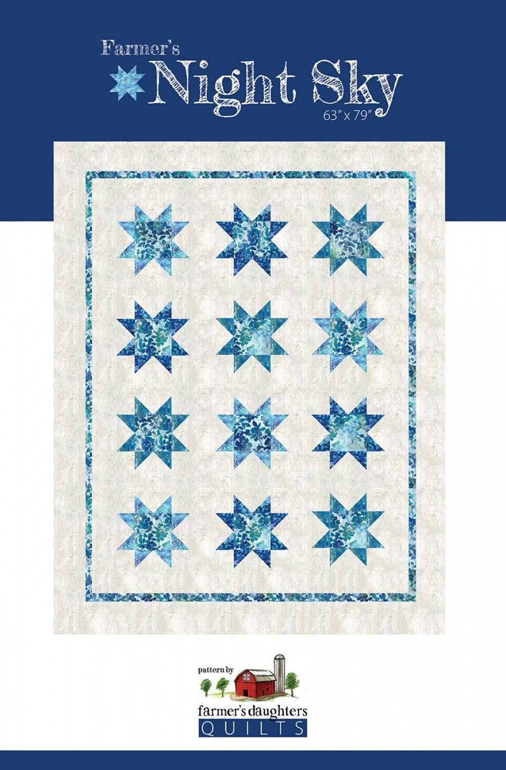 Farmer's Night Sky Quilt Pattern, Farmer's Daughters Quilts FDQ-NIGHTSKY, Yardage Fat Quarter FQ Friendly Star Throw Quilt Pattern