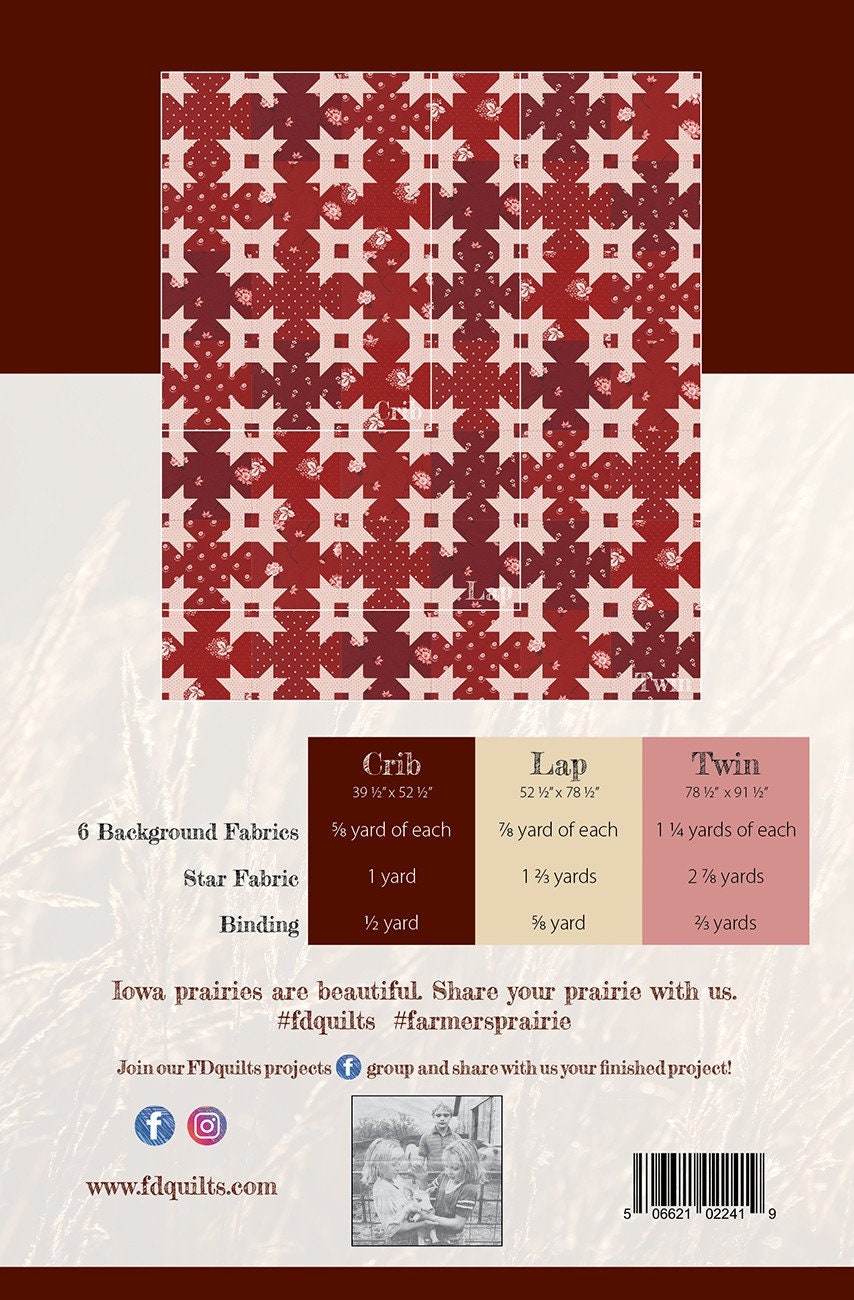 Farmer's Prairie Quilt Pattern, Farmer's Daughters Quilts FDQ-PRAIRIE, Yardage Friendly Crib Lap Twin Quilt Pattern