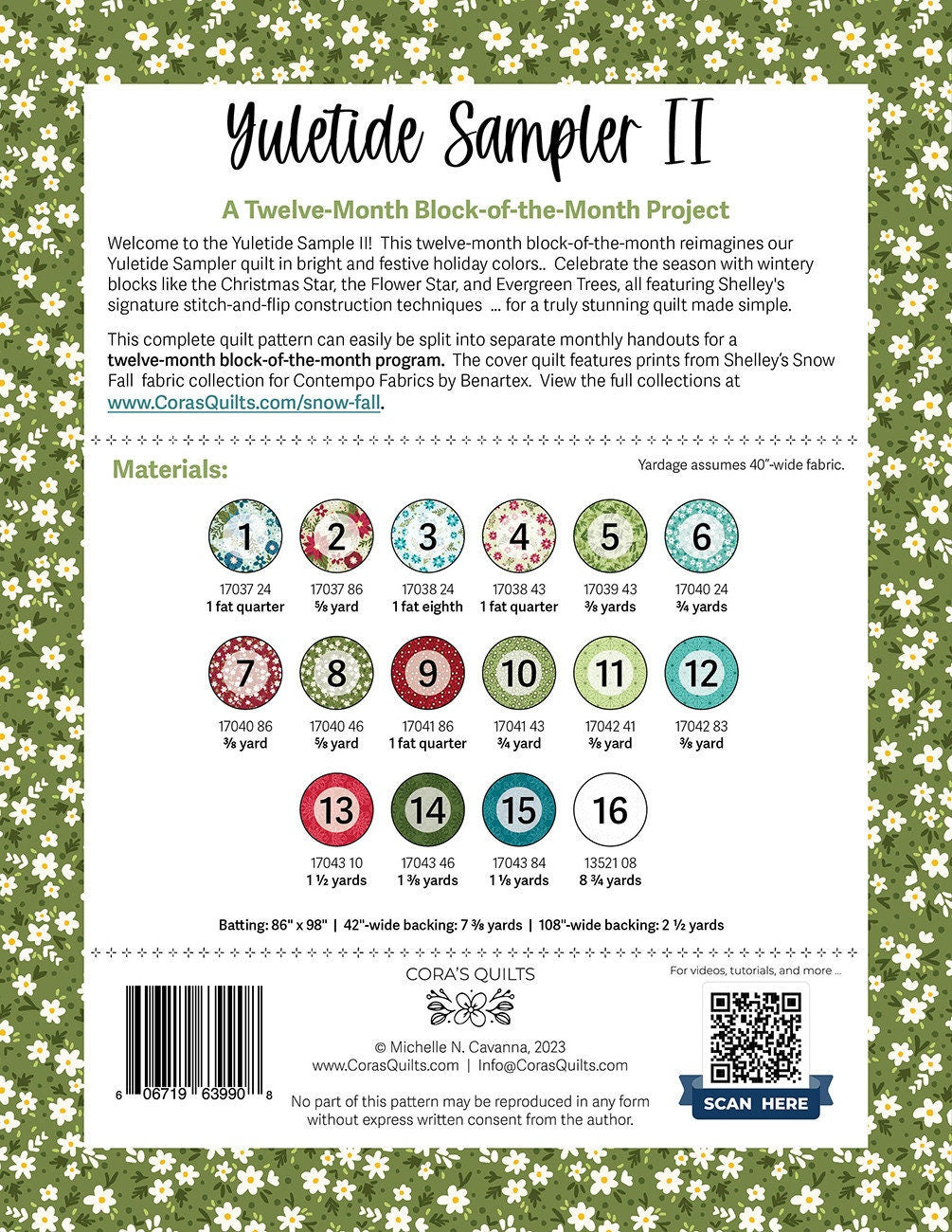 Yuletide Sampler II 2 BOM Quilt Pattern, Cora's Quilts CQ2309, Yardage Friendly Christmas Xmas Trees Stars Oversized Throw Quilt Pattern