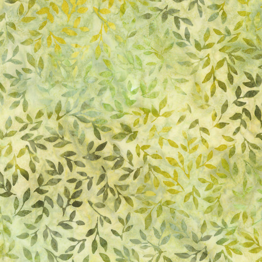 Artisan Batiks Autumn Skies - Ochre Green Leaves Batik Fabric, Robert Kaufman AMD-22531-126 Ochre, Autumn Fall Batik Fabric, By the Yard