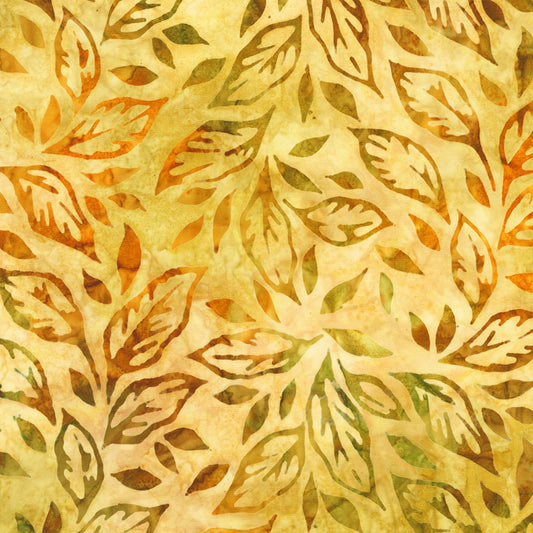 Artisan Batiks Autumn Skies - Gold Leaves Batik Fabric, Robert Kaufman AMD-22528-133 Gold, Autumn Fall Leaves Batik Fabric, By the Yard