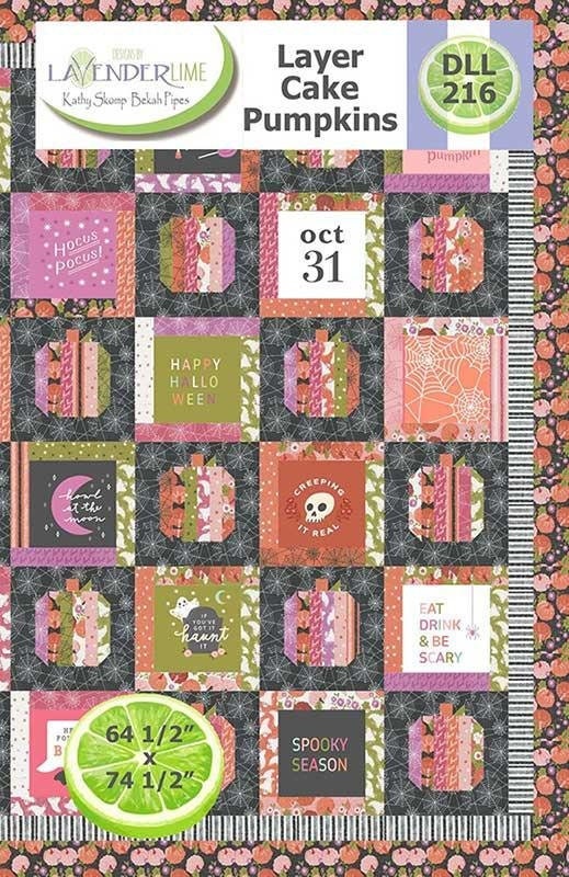 Layer Cake Pumpkins Quilt Pattern, Designs by Lavender Lime DLL216, Layer Cake Panel Friendly Halloween Pumpkin Throw Quilt Pattern