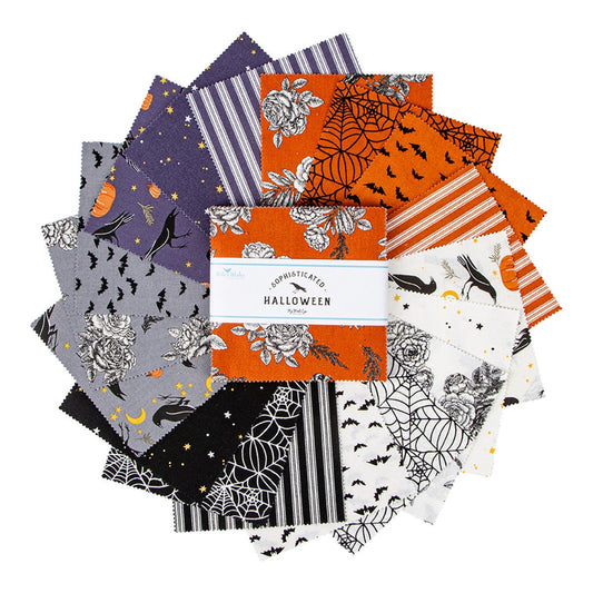 Sophisticated Halloween 5" Stacker, Riley Blake 5-14620-42, 5" Precut Halloween Quilt Fabric Squares, My Mind's Eye