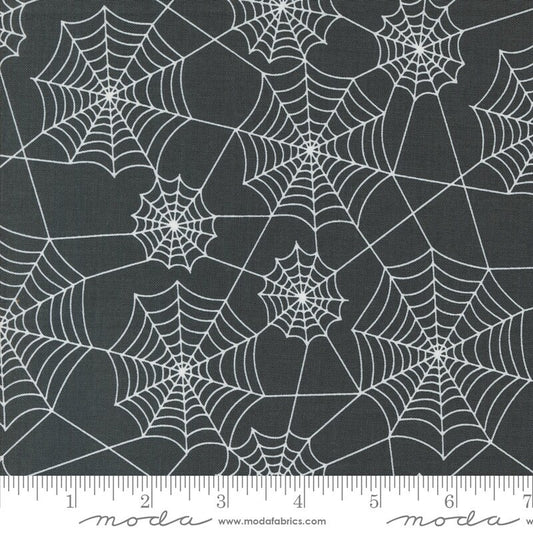 Hey Boo - Midnight Black Spiderwebs Halloween Fabric, Moda 5213 16, White Spiderwebs on Black Fabric, Lella Boutique, By the Yard