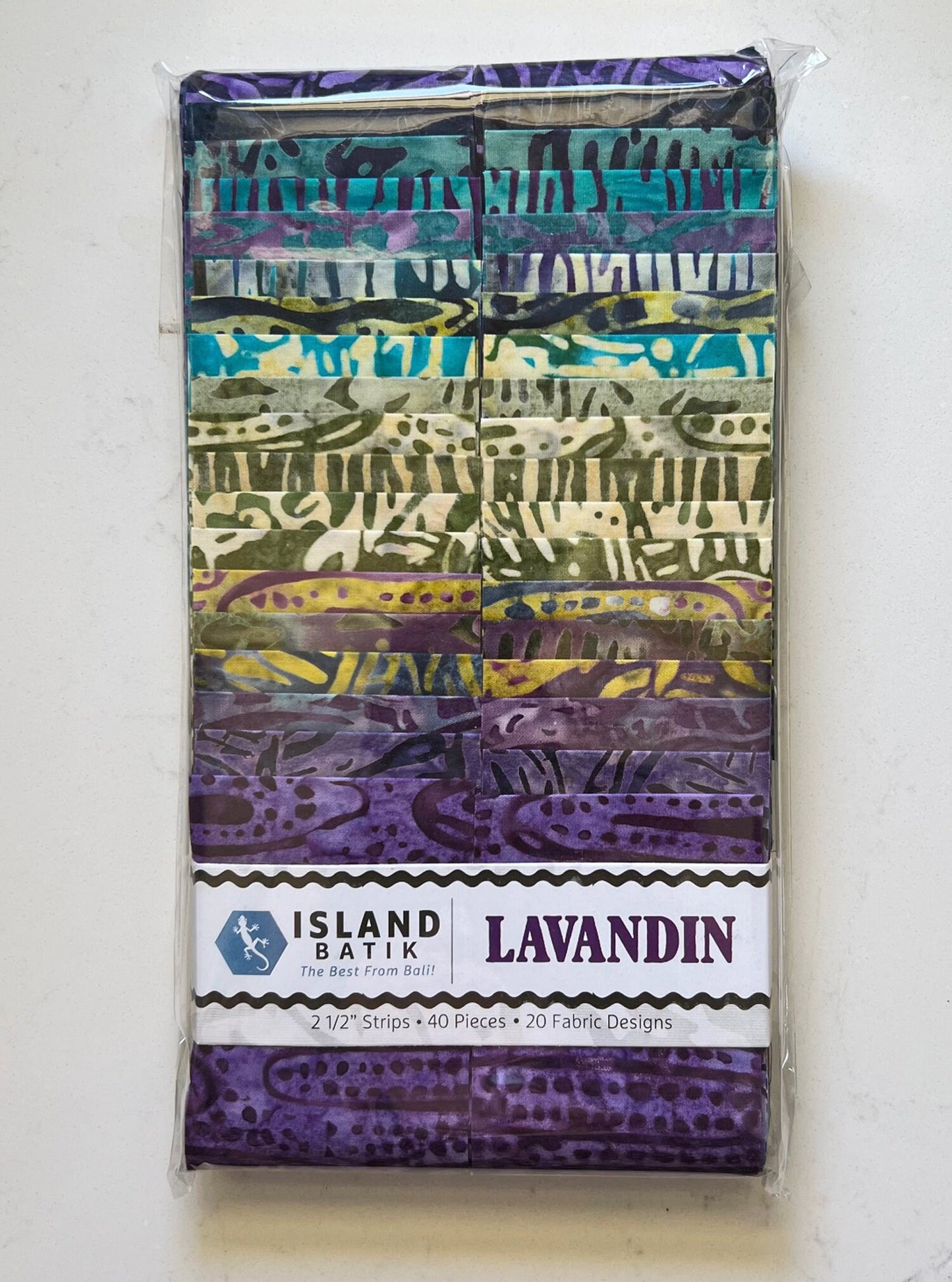 Lavendin Strip Pack, Island Batik, Batik Jelly Roll, 2.5" Precut Fabric Strips, Purple Green Beige Teal Abstract Batik Fabric Strips