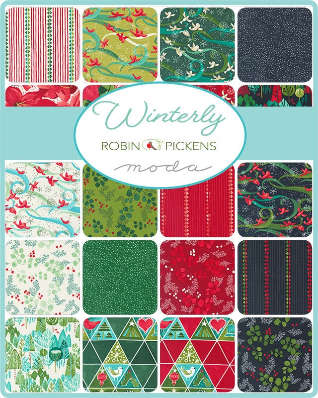 Winterly Layer Cake, Moda 48760LC, 10" Precut Large Print Christmas Xmas Floral Quilting Fabric Squares, Robin Pickens