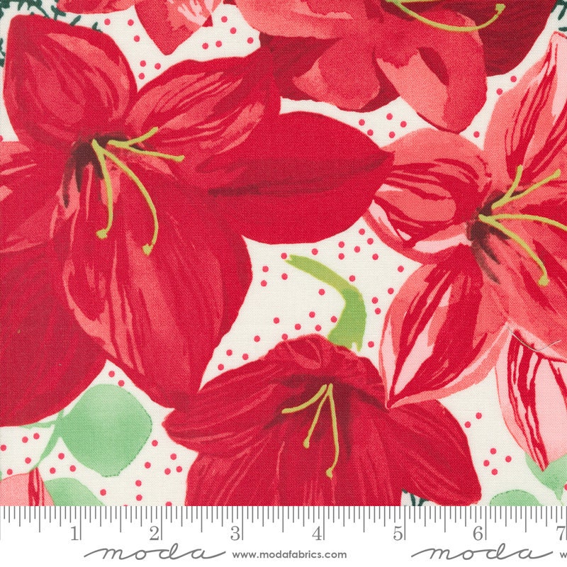 Winterly Layer Cake, Moda 48760LC, 10" Precut Large Print Christmas Xmas Floral Quilting Fabric Squares, Robin Pickens