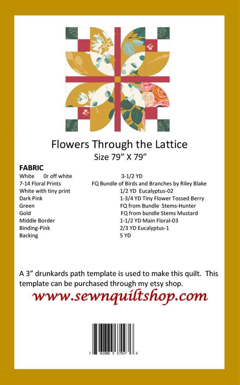 Flowers Through the Lattice Quilt Pattern, Sew N Quilt SNQ027, Fat Quarter FQ Friendly Flower Throw Quilt Pattern