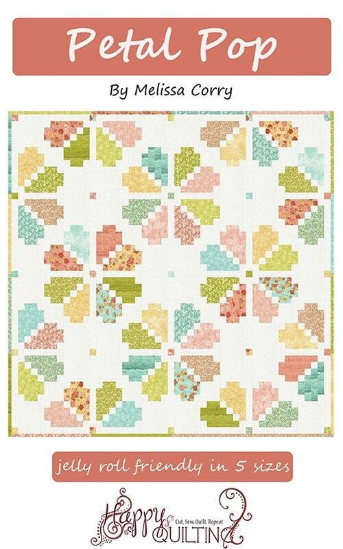 Petal Pop Quilt Pattern, Happy Quilting HQ114, 2.5" Jelly Roll Strips Friendly Flower Baby Lap Throw Twin Queen Bed Quilt Pattern