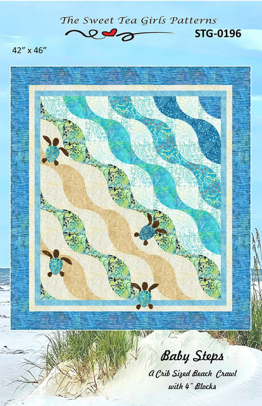 Baby Steps Beach Crawl Quilt Pattern, The Sweet Tea Girls STG0196, Yardage Friendly Beach Sea Turtle Baby Crib Applique Quilt Pattern