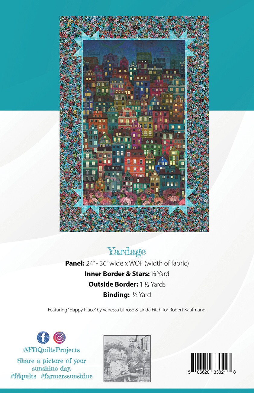 Farmer's Sunshine Panel Frame Quilt Pattern, Farmer's Daughters Quilts FDQ-SUNSHINE, 24" to 36" Fabric Panel Friendly Pattern