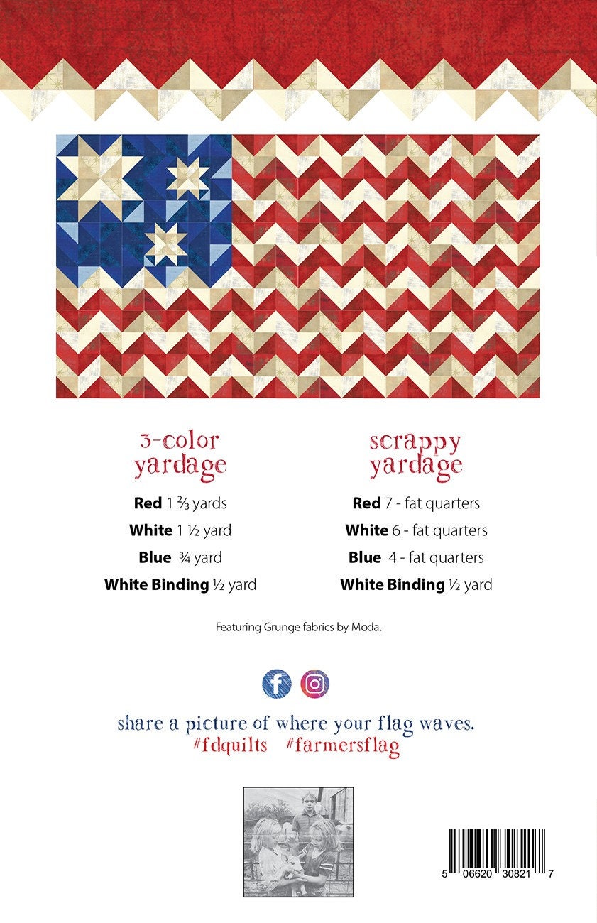 Farmer's Stars and Stripes Quilt Pattern, Farmer's Daughters Quilts FDQ-STARSTRIPE, Yardage Fat Quarter FQ Friendly Flag Quilt Pattern