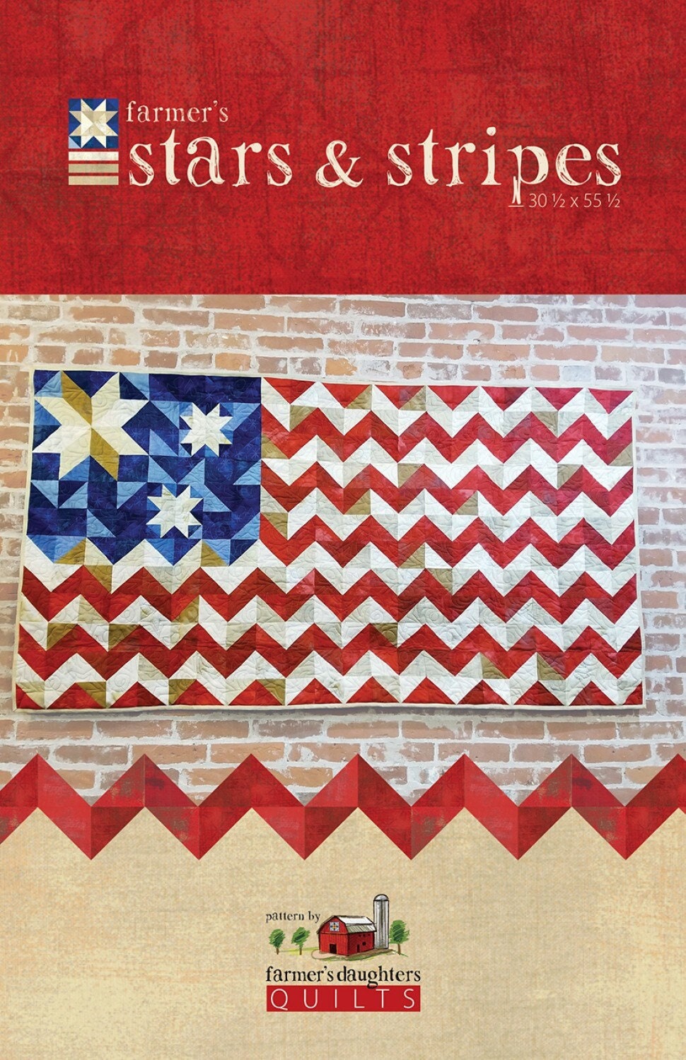 Farmer's Stars and Stripes Quilt Pattern, Farmer's Daughters Quilts FDQ-STARSTRIPE, Yardage Fat Quarter FQ Friendly Flag Quilt Pattern