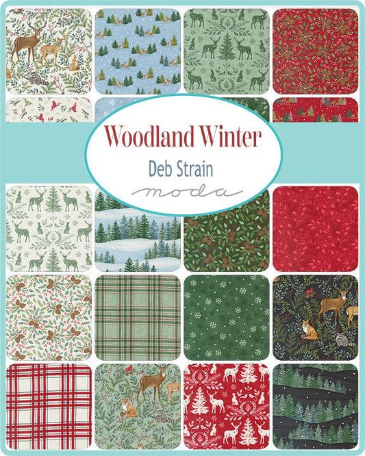 Woodland Winter Charm Pack, Moda 56090PP, 5" Precut Christmas Xmas Deer Forest Woodland Fabric Squares, Deb Strain