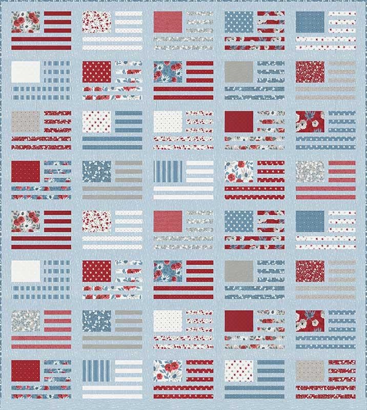 Miss Americana Quilt Pattern, Lella Boutique LB225, Fat Quarter FQ Friendly USA American Flag Patriotic Throw Quilt Pattern