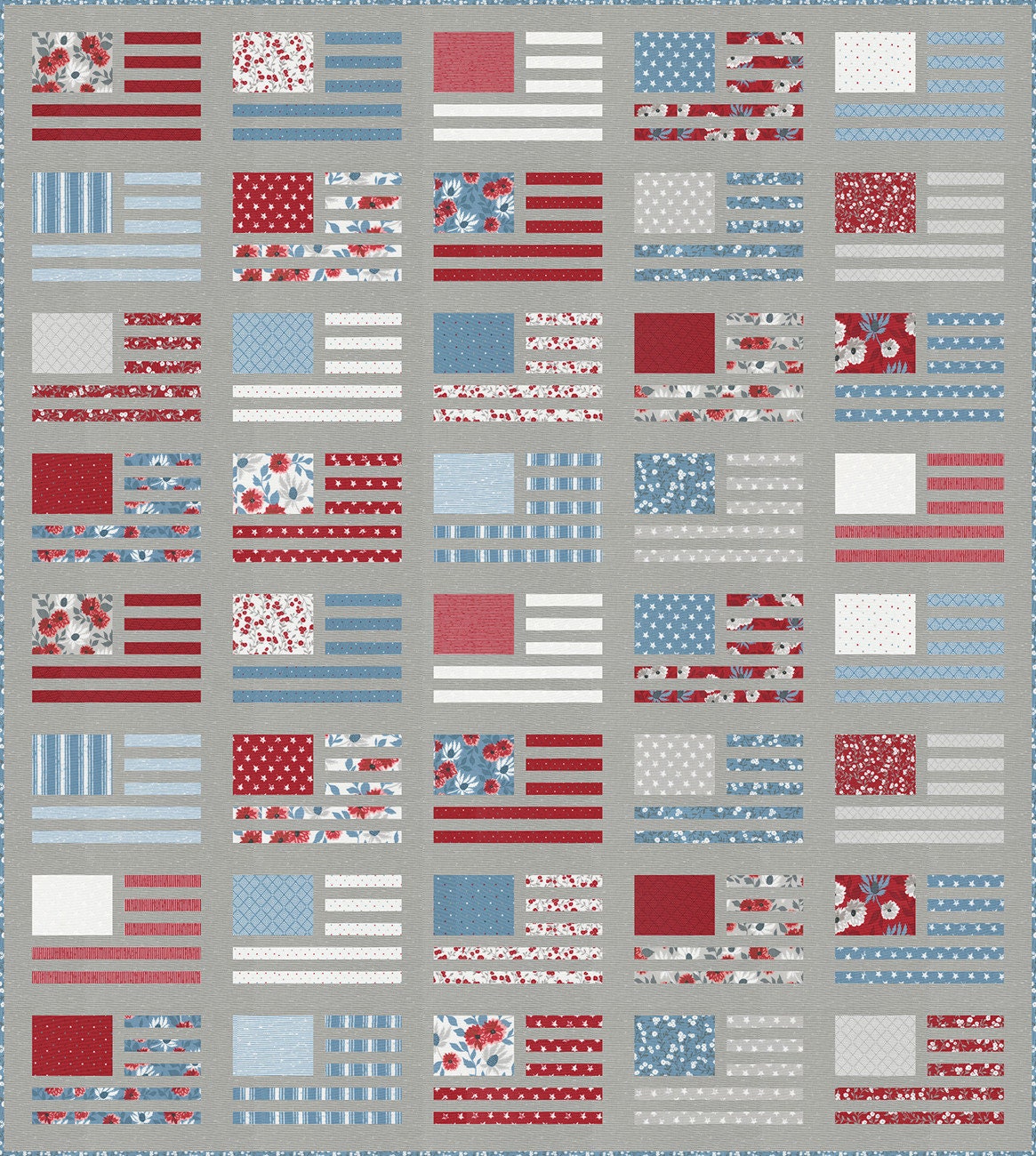 Miss Americana Quilt Pattern, Lella Boutique LB225, Fat Quarter FQ Friendly USA American Flag Patriotic Throw Quilt Pattern